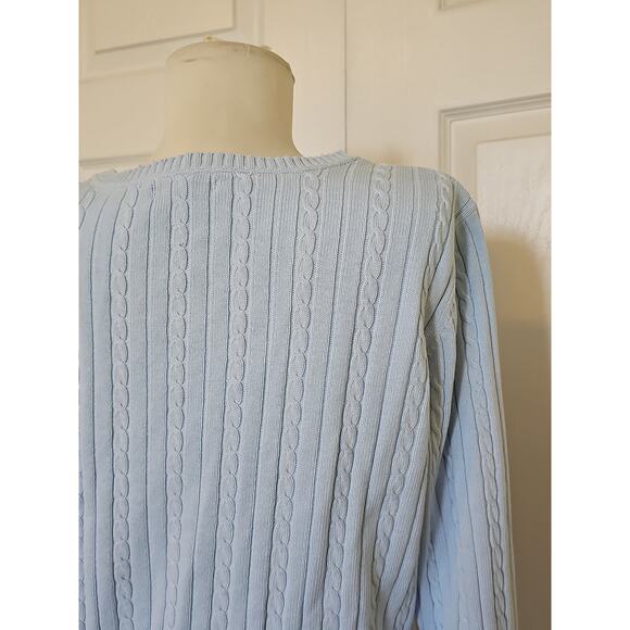 IZOD Cable Knit 100% Cotton Crewneck Sweater Light Blue Womens Large Long Sleeve - Picture 11 of 13